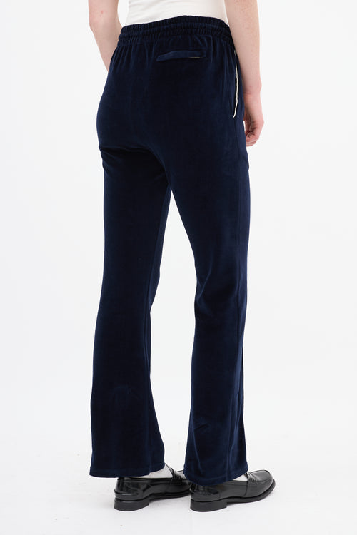 Celine Navy Velvet Triomphe Pintuck Track Pant