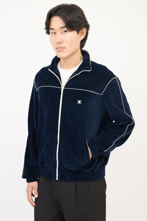 Celine Navy Velvet Triomphe Track Jacket