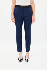 Celine Navy Wool & Black Silk Waist Trouser