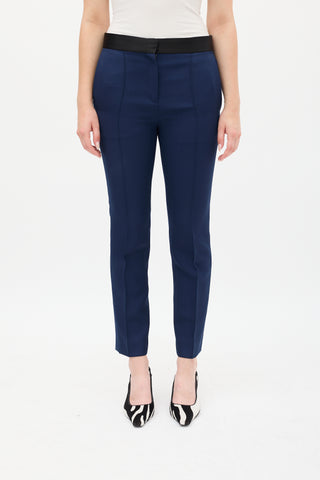 Celine Navy Wool & Black Silk Waist Trouser