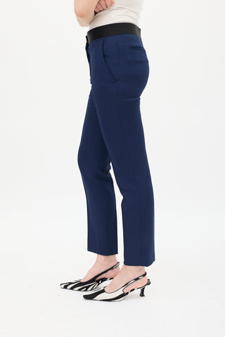 Celine Navy Wool & Black Silk Waist Trouser