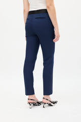 Celine Navy Wool & Black Silk Waist Trouser
