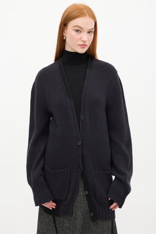 Celine Navy Wool Knit Two Pocket Long Cardigan