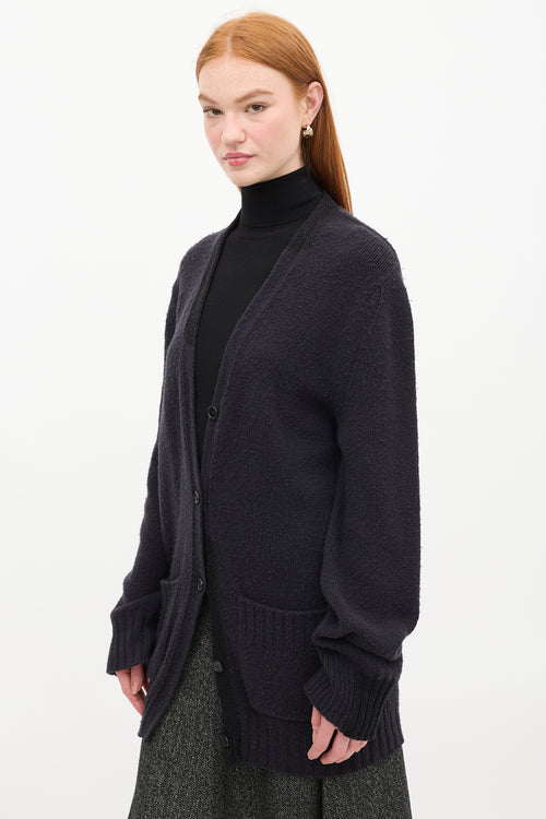 Celine Navy Wool Knit Two Pocket Long Cardigan