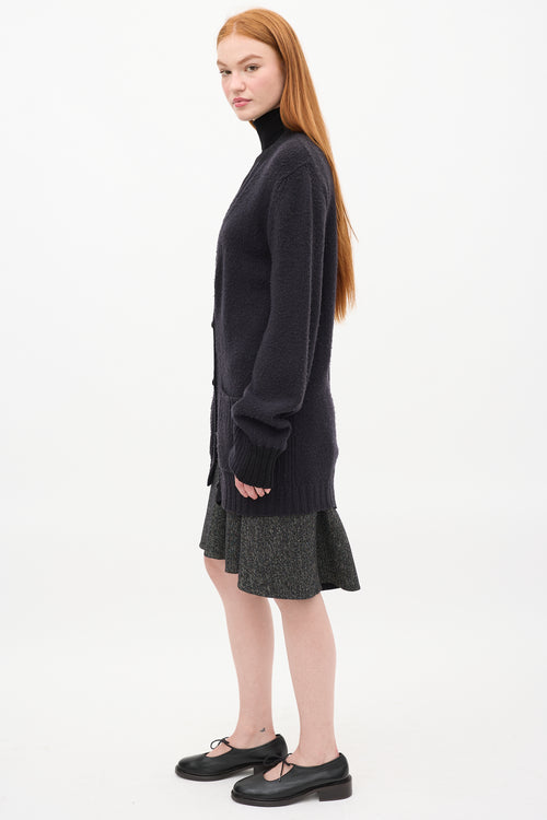 Celine Navy Wool Knit Two Pocket Long Cardigan