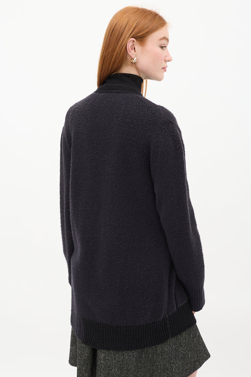 Celine Navy Wool Knit Two Pocket Long Cardigan