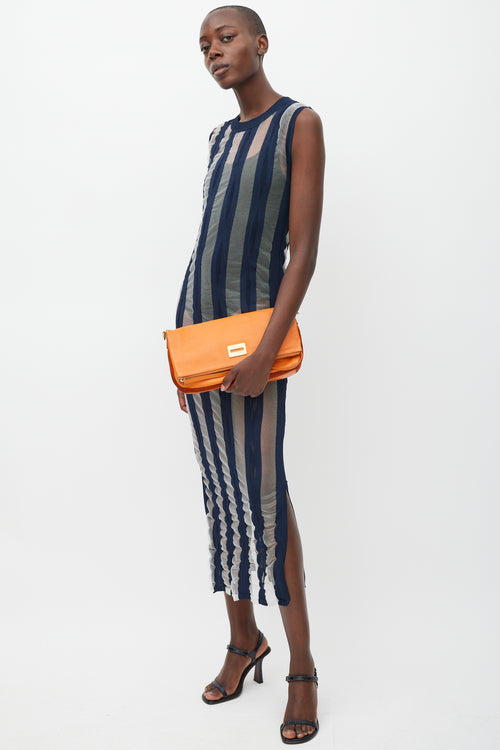 Celine Orange Leather & Suede Foldover Shoulder Bag