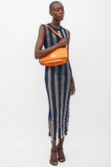 Celine Orange Leather & Suede Foldover Shoulder Bag