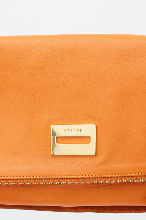 Celine Orange Leather & Suede Foldover Shoulder Bag
