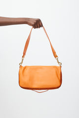 Celine Orange Leather & Suede Foldover Shoulder Bag