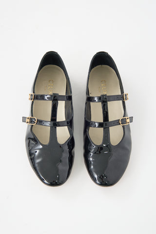 Celine Patent Double Strap Flat