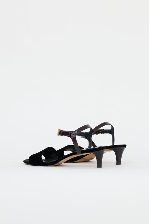 Celine Patent & Velvet Heeled Sandal