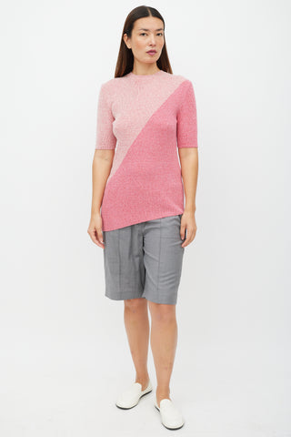 Celine Pink Two Tone Ribbed Knit Sweater