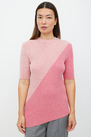 Celine Pink Two Tone Ribbed Knit Sweater