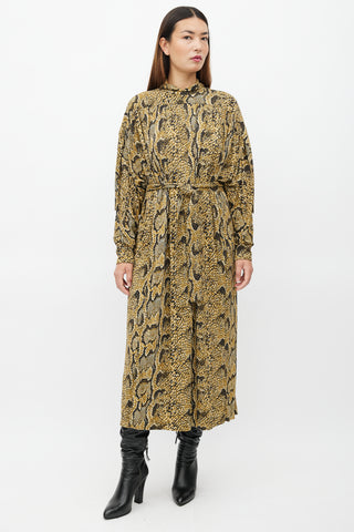Celine Pre-Fall 2018 Brown Print Belted Maxi Dress