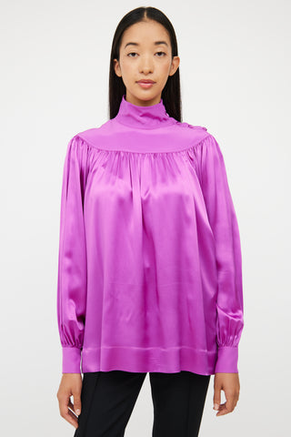 Purple Silk Button Detail Top