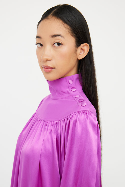 Purple Silk Button Detail Top