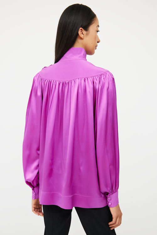 Purple Silk Button Detail Top