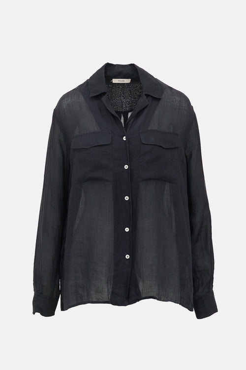 Celine Ramie Sheer Hi Low Shirt