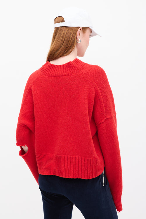 Celine Red Distressed Wool Crop Sweater