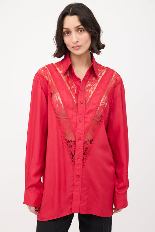 Celine Red Lace Panelled Shirt