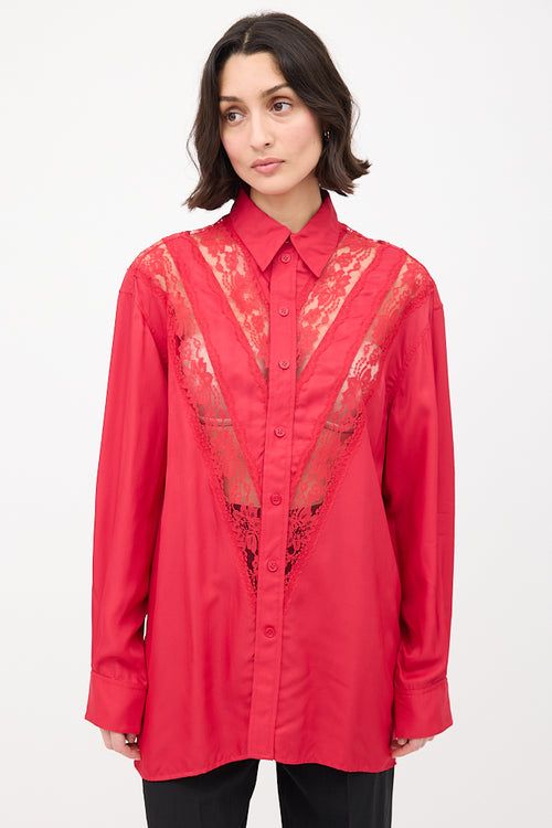 Celine Red Lace Panelled Shirt