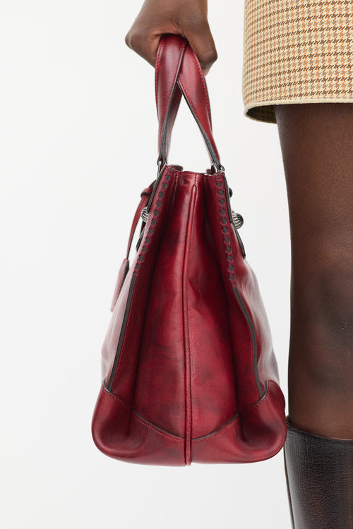 Celine Red Leather Macadam Tote