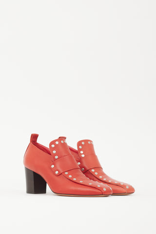 Celine Red & Silver Leather Studded Pump