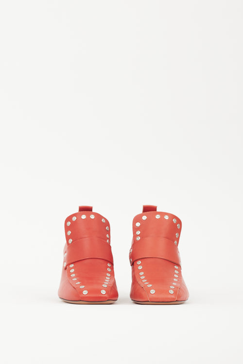 Celine Red & Silver Leather Studded Pump