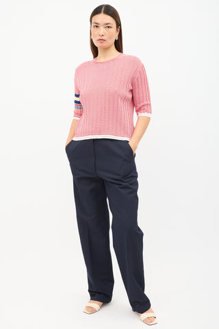 Celine Red & White Chevron Knit Top