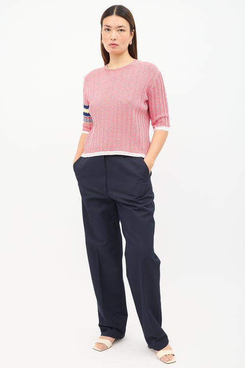 Celine Red & White Chevron Knit Top