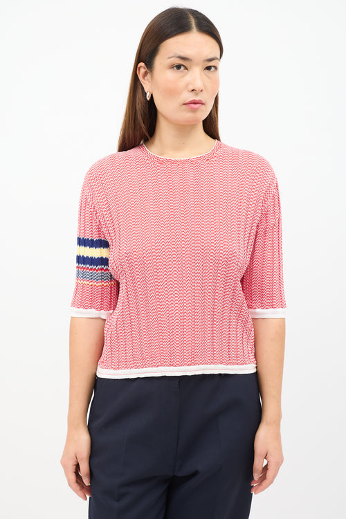 Celine Red & White Chevron Knit Top