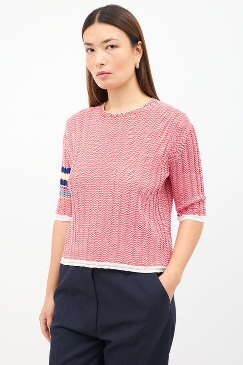 Celine Red & White Chevron Knit Top