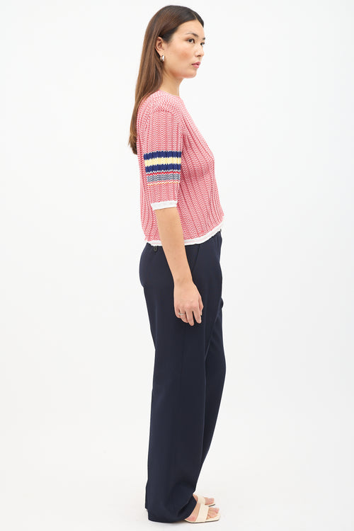 Celine Red & White Chevron Knit Top