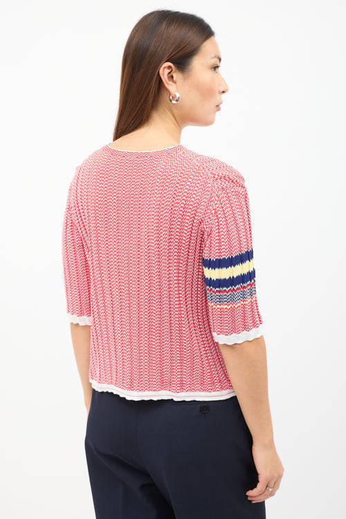 Celine Red & White Chevron Knit Top