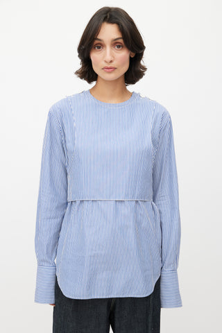 Celine Resort 2016 Blue & White Stripes Bib Shirt