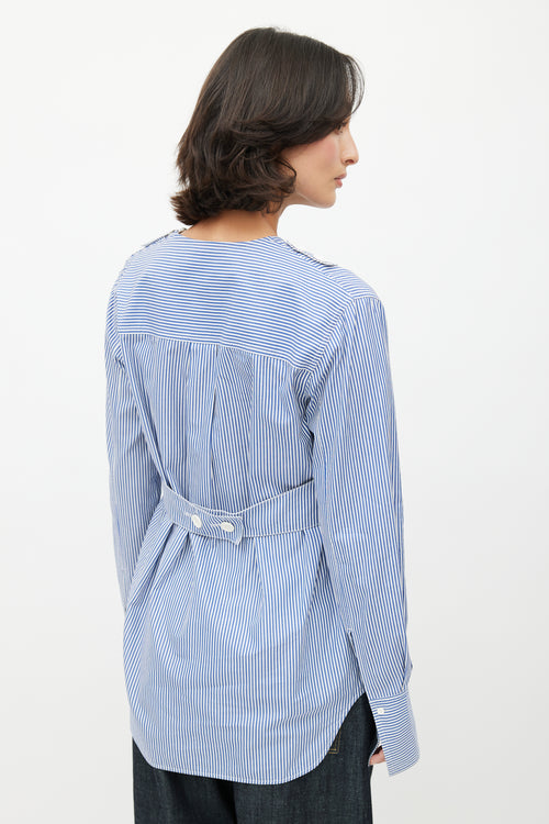 Celine Resort 2016 Blue & White Stripes Bib Shirt