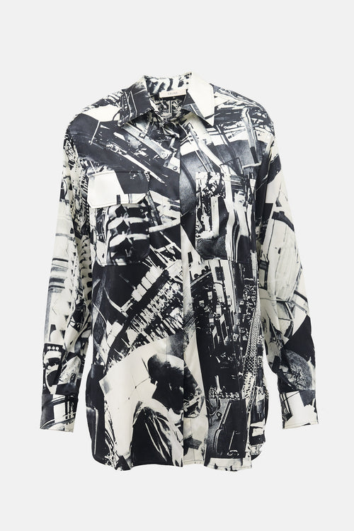 Celine SS 2018 Silk Satin Printed Shirt