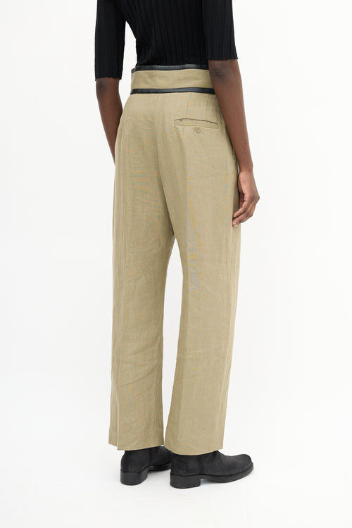 Celine Sage Green Linen & Leather Trim Trouser