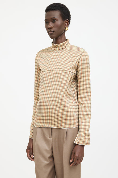 Celine Silk Plaid Turtleneck Top