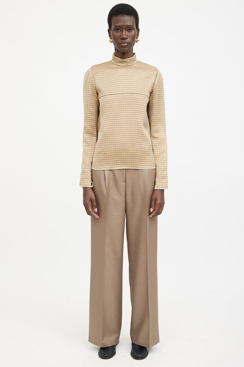 Celine Silk Plaid Turtleneck Top