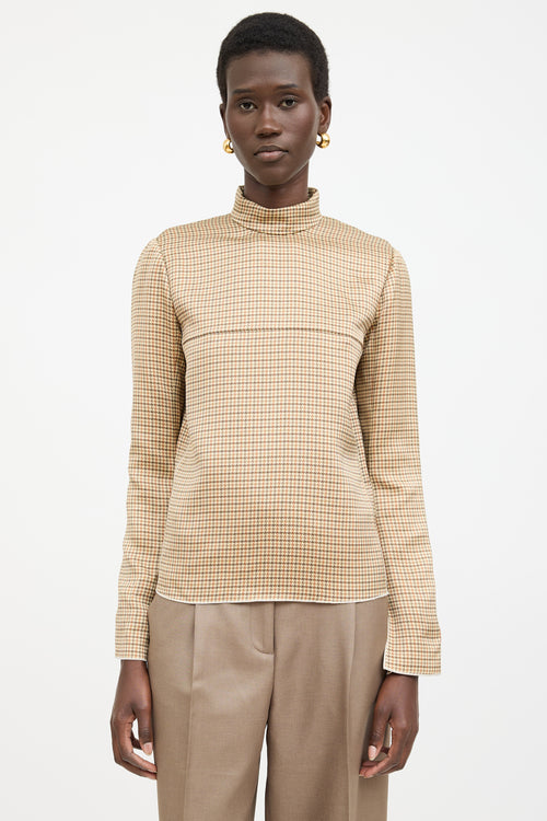 Celine Silk Plaid Turtleneck Top