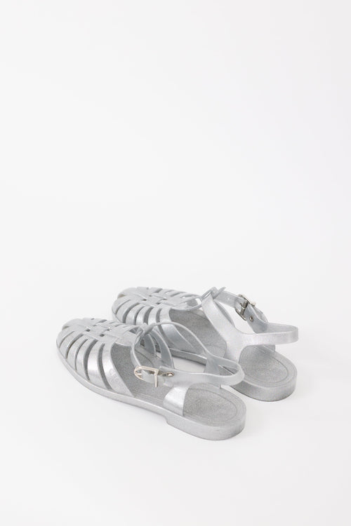 Celine Silver Glitter PVC Beach Sandal