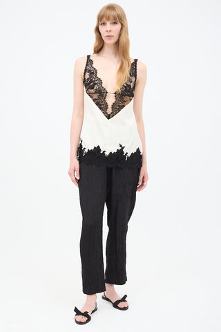 Celine Spring 2016 White & Black Silk Lace Cami Top