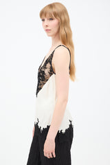 Celine Spring 2016 White & Black Silk Lace Cami Top