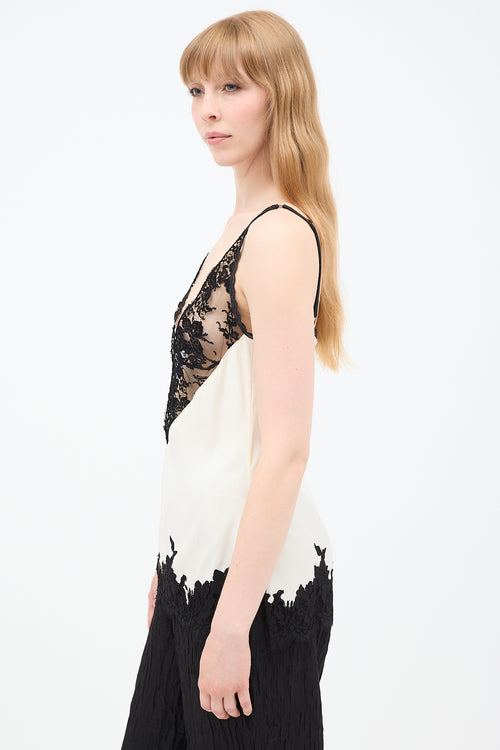 Celine Spring 2016 White & Black Silk Lace Cami Top