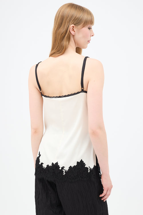 Celine Spring 2016 White & Black Silk Lace Cami Top