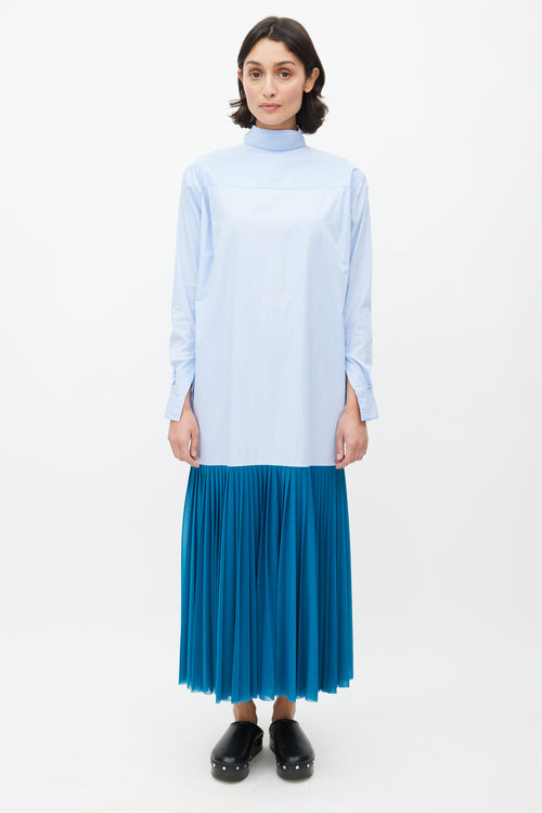 Celine Spring 2017 Blue Pleated Shirt Dress