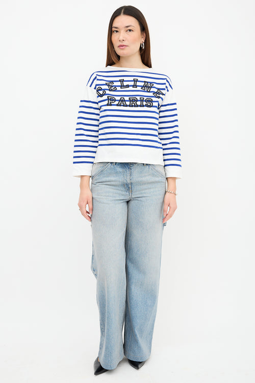 Celine Stripe Logo Long Sleeve T-Shirt