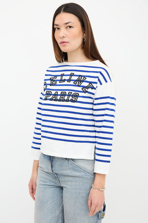 Celine Stripe Logo Long Sleeve T-Shirt
